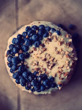 Kremalı kek, krepteki Bademli, yakın çekim