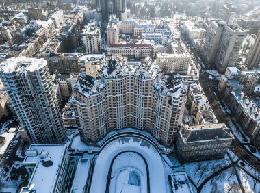 Kiev, Ukrayna - 18 Şubat, 2018: kış hava dron fotoğrafta Kiev merkezi