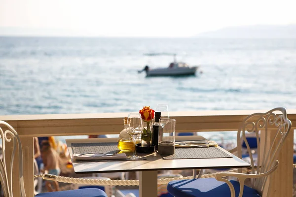 Restaurant Plage Été Avec Belle Vue Sur Côte Mer Adriatique — Photo