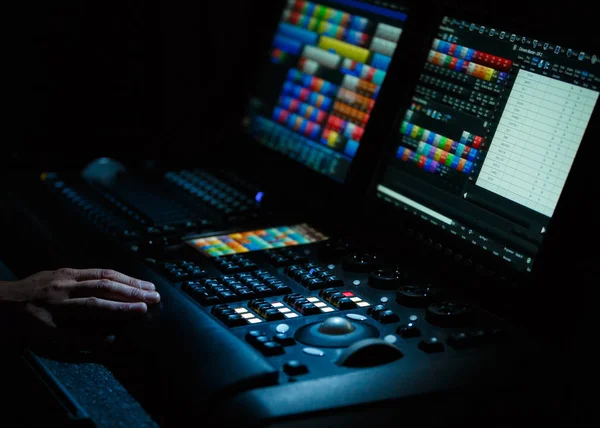 Moscow Julho 2017 Controlador Iluminação Concerto Profissional Console Closeup Controlador — Fotografia de Stock