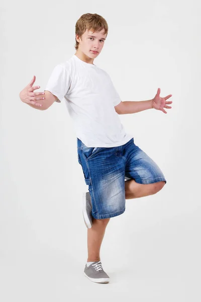 Teenager Bboy Training White Background — Stock Photo, Image