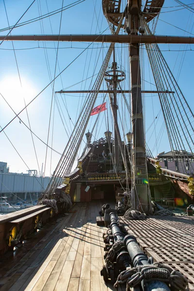 Genoa Itália Outubro 2018 Grande Navio Pirata Madeira Neptuno Porto — Fotografia de Stock