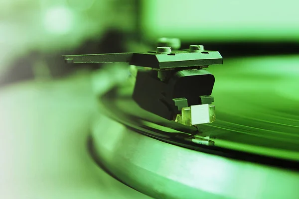 Turntable Analog Record Player Playing Vinyl Disc Music Focus Needle — Stock Photo, Image