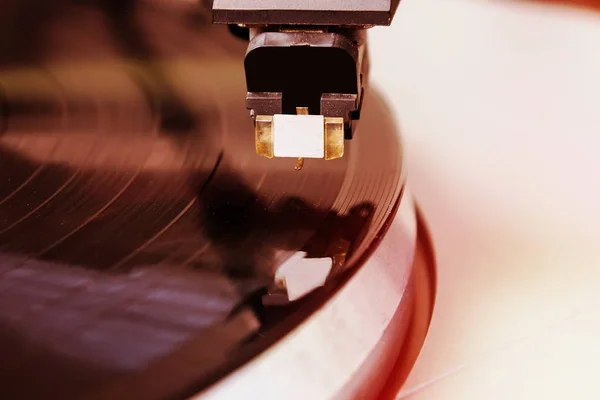 Stereo Turntable Vinyl Record Player Analog Retro Vintage. Red film filter effect