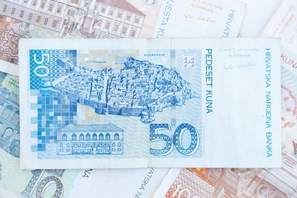 紙幣の 国立クロアチアクーナ通貨のノート フルバーツカ クロアチアからのお金のペーパー ノート — ストック写真