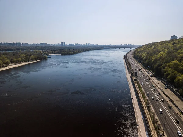 Kiev Ukraina April 2018 Aerial Drone Foto Väg Med Trafik — Stockfoto