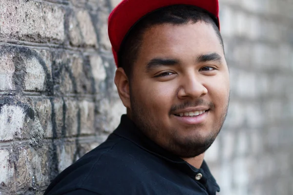 Young Black Man Posing Grey Brick Wall His Block — Stock Photo, Image