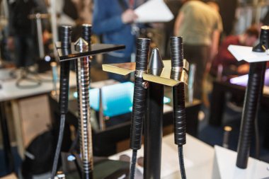 Kiev, Ukrayna-14 Nisan, 2018: Yeni vaping cihazlarda Vape Expo Event'de Satılık