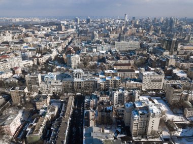 Kiev, Ukrayna - 18 Şubat, 2018: kış hava dron fotoğrafta Kiev merkezi