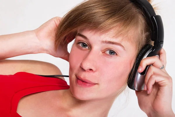 Teenager Küken Großen Dynamischen Kopfhörern — Stockfoto