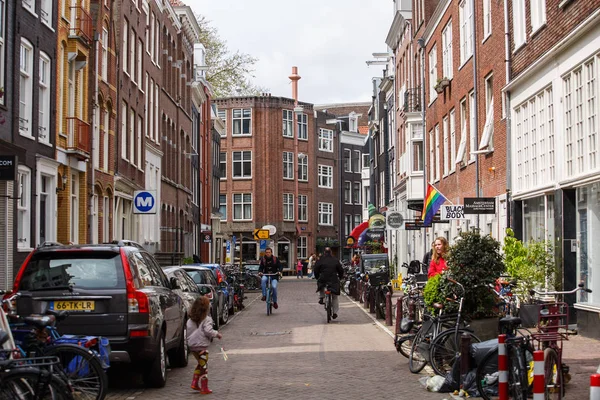 Amsterdam Netherlands April 2019 Many Different Cars Parked Tightly Street — стоковое фото