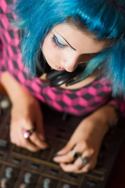 Hip Young Girl Mixing Music Professional Sound Mixer — Stock Photo, Image