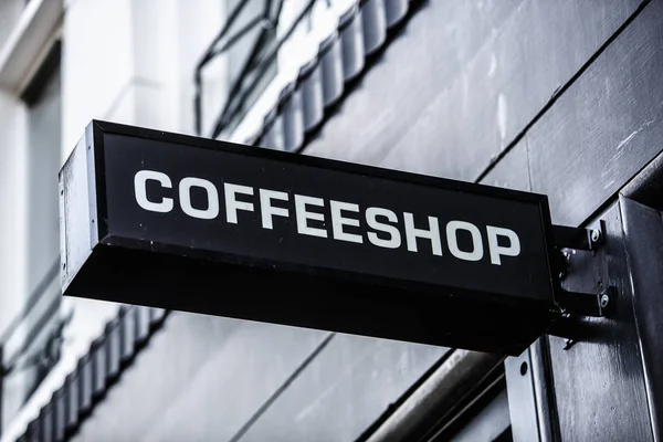 Sinalização Entrada Holandês Coffeeshop Com Venda Legal Ervas Daninhas Amsterdam — Fotografia de Stock