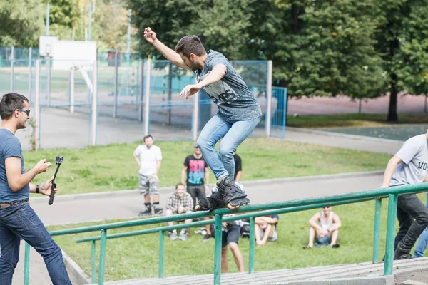 Moscow August 2015 Outdoor Aggressive Rollerbladers Completion S3T Contest Young — Stock Photo, Image