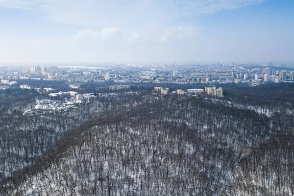 Kiev Ukraine March 2018 Aerial Drone Photo Goloseevski Park Forest — Stock Photo, Image