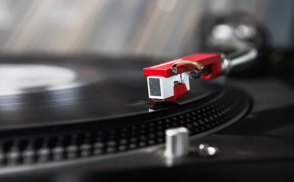 Turntable Vinyl Record Player Turntables Needle Focus Playing Records Music — Stock Photo, Image