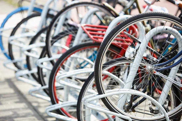 Bicycle Parking Lot City Street Amsterdam Many Different Bikes Locked Royalty Free Stock Photos