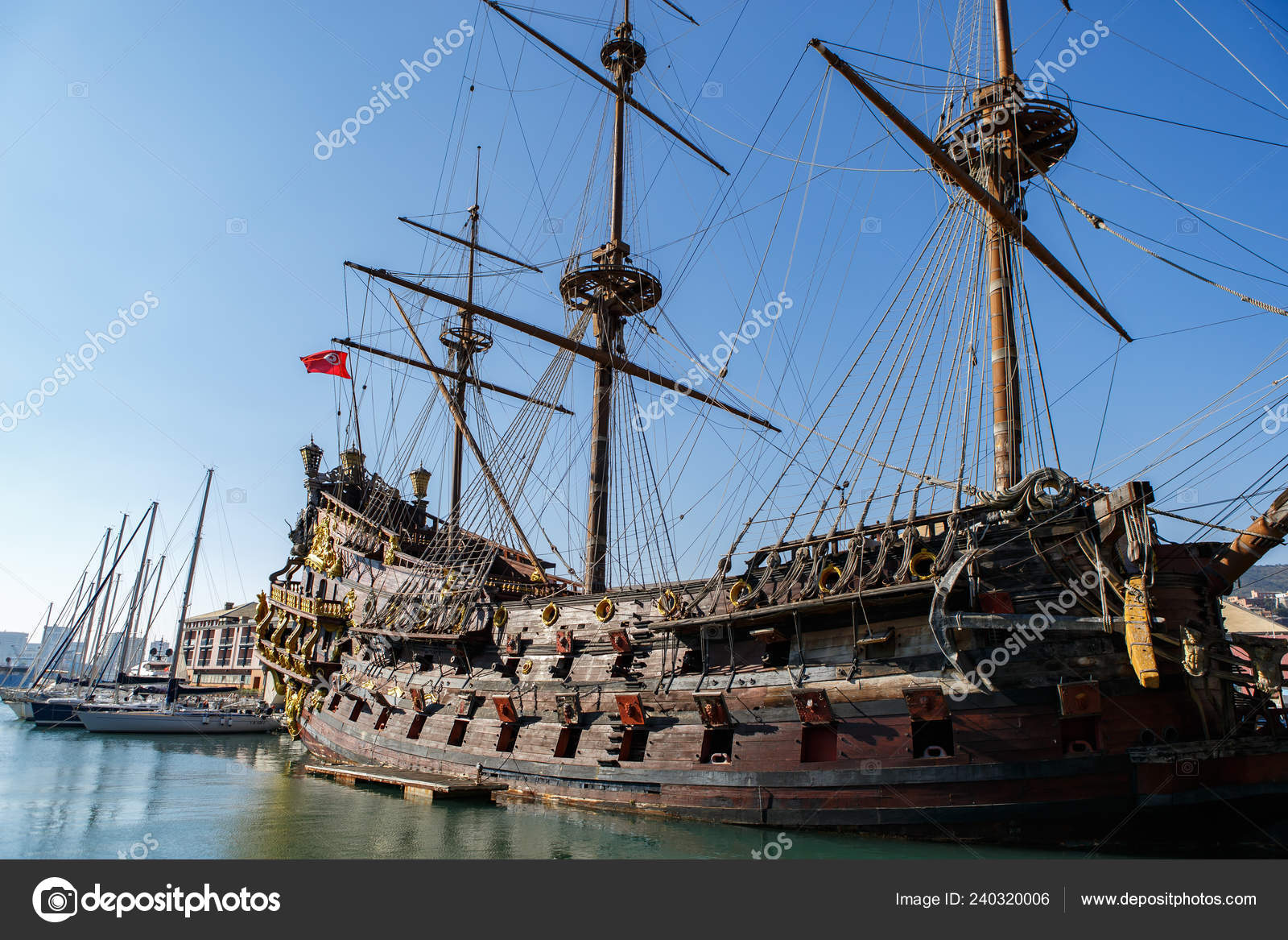 Genoa Italy October 2018 Big Wooden Pirate Ship Neptune Harbor