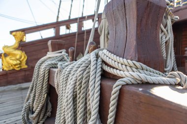 Genoa, İtalya - 13 Ekim, 2018: büyük ahşap korsan gemisi liman Cenova şehir Liguria Neptune'de.