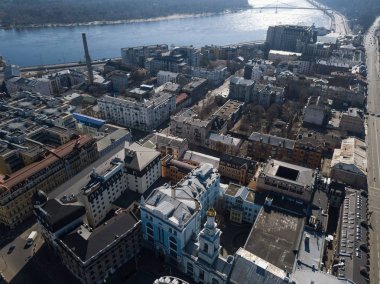 Kiev - 9 Nisan, 2018: hava dron fotoğraf Arsenalna bölgesinin merkezi Kiev Ukrayna