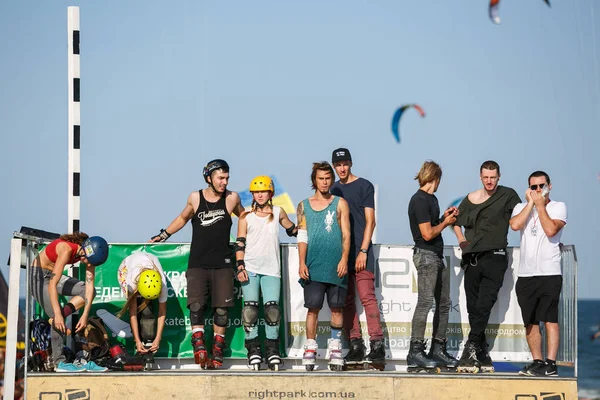 Odessa Agosto 2017 Concurso Patinaje Línea Agresivo Skate Park Aire — Foto de Stock