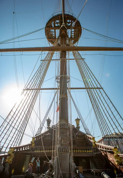 Genoa Italia Octubre 2018 Gran Barco Pirata Madera Neptuno Puerto —  Fotos de Stock