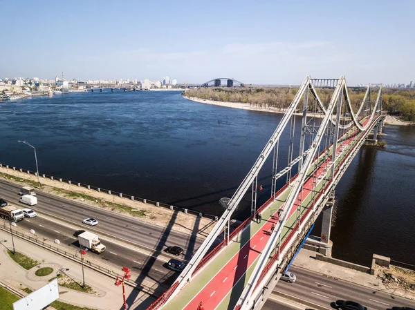Kiev Ukraina April 2018 Antenn Drönare Foto Truhanov Bridge Podil — Stockfoto