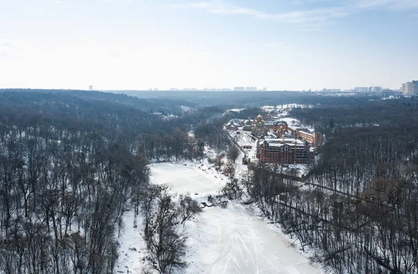 Kiev Ukraina Mars 2018 Antenn Drönare Foto Goloseevski Park Skog — Stockfoto