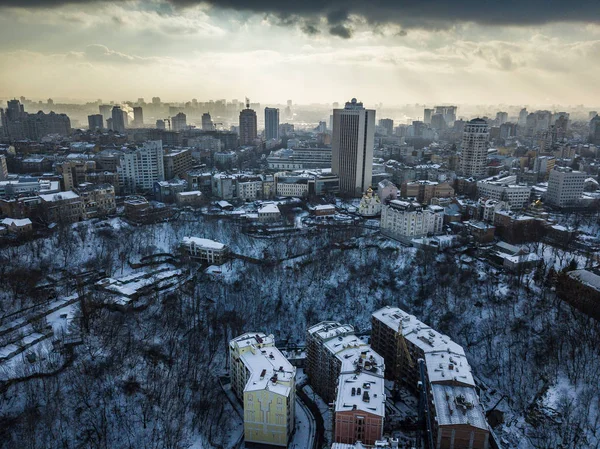 Kiev Ukraina Februari 2018 Antenn Drönare Foto Vintern Kiev Center — Stockfoto