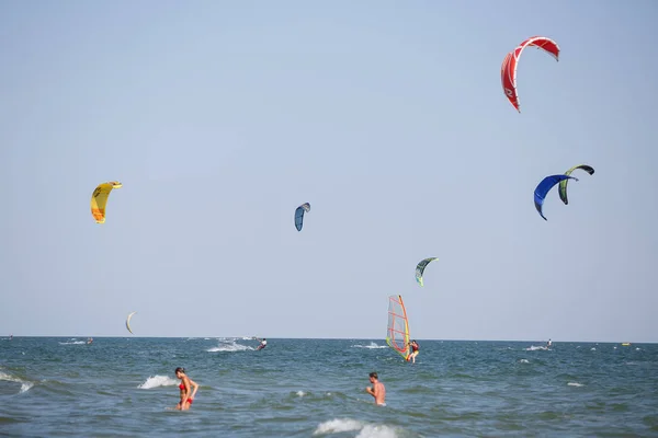 Odessa Augustus 2017 Kitesurfen Zwarte Zee Leuk Watersport Voor Jonge — Stockfoto