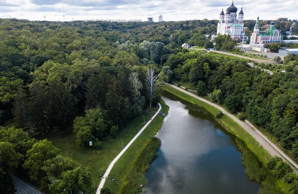 Киев Июль 2018 Фото Красивого Зеленого Парка Феофания Беспилотника — стоковое фото