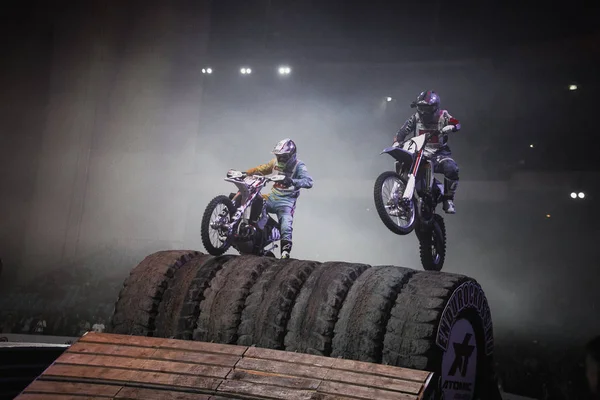 Moskva Března 2015 Extrémní Sportovní Soutěže Ukazují Proryv Freestyle Motocross — Stock fotografie