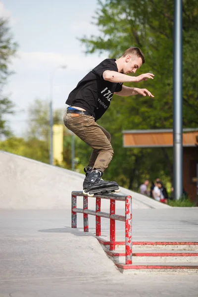 MOSCOW - 7 MAY, 2016: Aggressive rollerblading competition AZ Picnic took place at skate park Sadovniki in memory of rollerblader Andrey Zaytcev who passed away in 2012