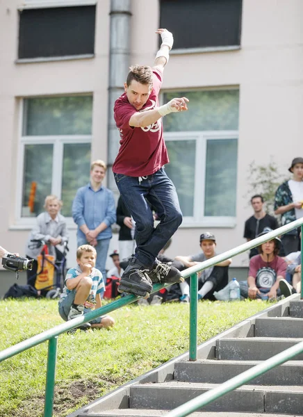 Moscow Agosto 2015 Concurso S3T Conclusão Rollerbladers Agressivos Livre Jovem — Fotografia de Stock