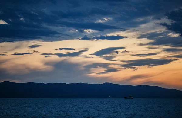 Matahari Terbenam Yang Indah Pantai Laut Adriatik Croatia Sun Turun — Stok Foto