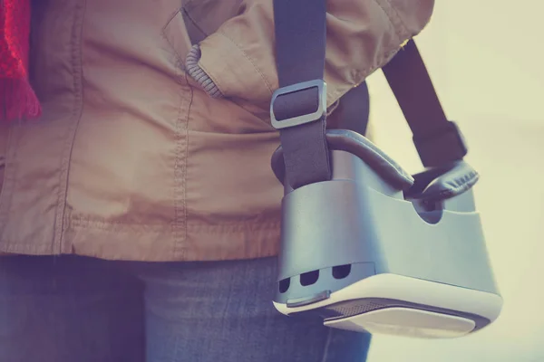 Woman Walk Outdoor New Glasses Mobile Gaming Use Virtual Reality — Stock Photo, Image