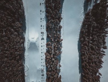 Soğuk sezonda güzel hava uçak resmi kış park için. Europe.Travel hedef için aktif tatil turizm Karpat Dağları'nın karlı manzara