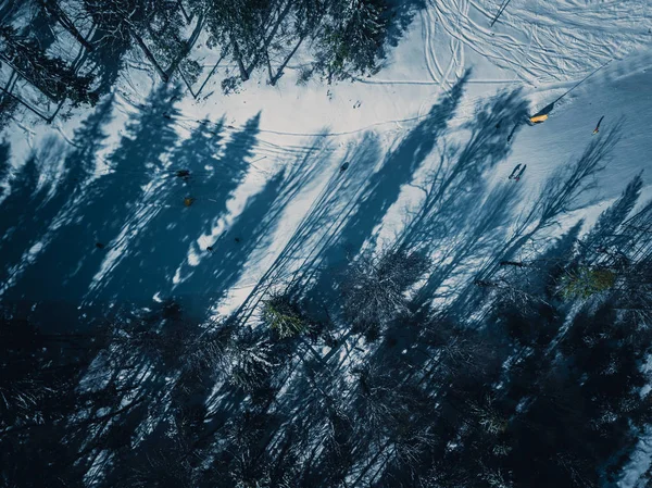 Güzel Hava Dron Manzara Fotoğraf Soğuk Karlı Gün Dağlarda Kışın — Stok fotoğraf