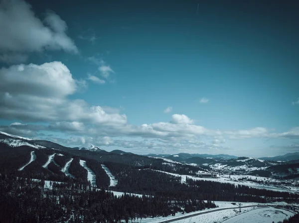 Mooie Luchtfoto Drone Foto Winter Park Koude Seizoen Besneeuwde Landschap — Stockfoto