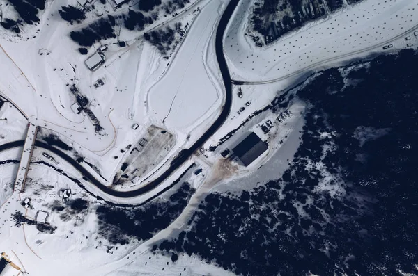 Vackra Antenn Drönare Landskap Foto Bergen Kall Snöig Dag Resmål — Stockfoto