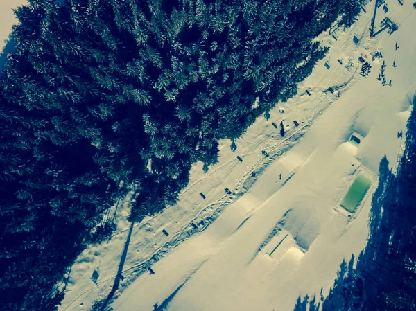 Bella Aerea Drone Paesaggio Foto Montagne Fredda Giornata Nevosa Destinazione — Foto Stock