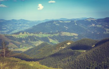 Sonbaharın güzel dağ manzarası. Instagram vintage film filtresi