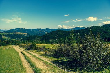 Sonbaharın güzel dağ manzarası. Instagram vintage film filtresi
