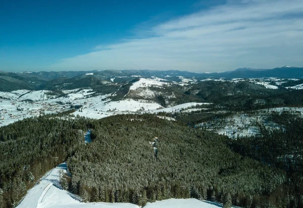 Bela Paisagem Aérea Drone Foto Montanhas Dia Nevado Frio Destino — Fotografia de Stock