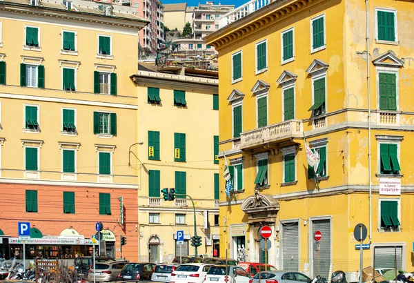 Olaszország Genova 2018 Október Gyönyörű Óváros Genova Színes Házak Kék — Stock Fotó