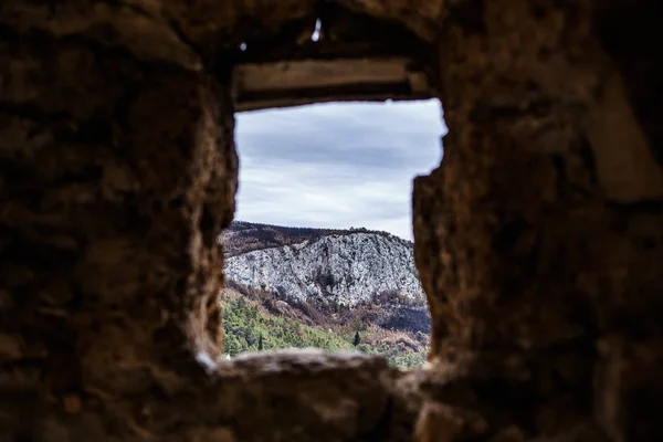 Resterna Gamla Kroatiska Fortifikation Kastel Biokovo Mountains Gamla Medeltids Fästningen — Stockfoto