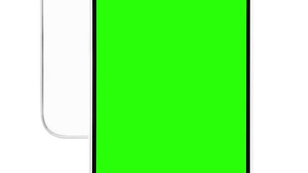 Видеозапись Современного Безымянного Белого Смартфона Зеленым Цветовым Экраном Размещения Логотипа — стоковое видео