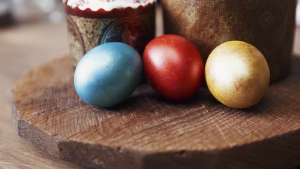 Schöne Osterkuchen Und Eier Für Orthodoxe Weihnachtsfeier — Stockvideo