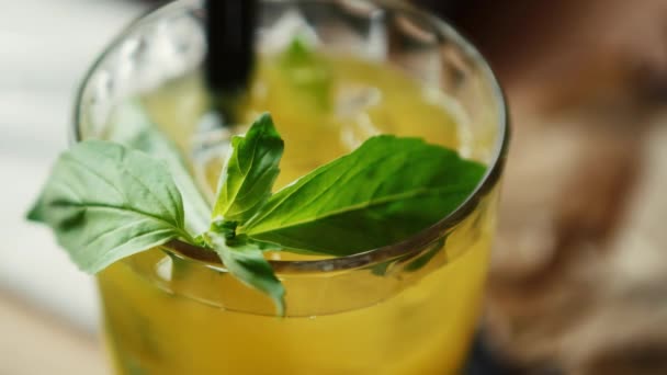 Footage Fresh Summer Cocktail Long Drink Mint Leaves Lime Slice — Stock Video