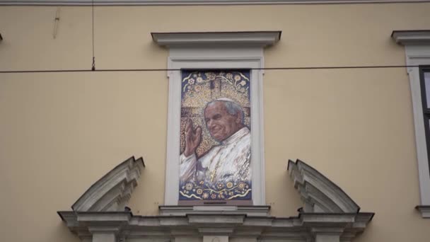 Krakau Polen April 2019 Portret Van Paus Johannes Paulus Aan — Stockvideo